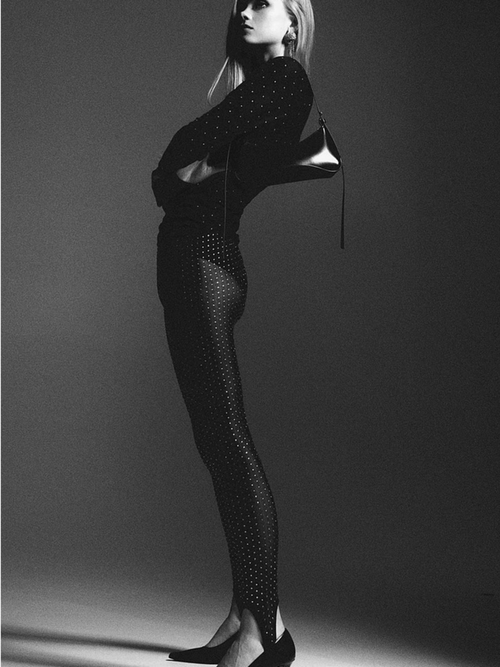 H&M Rhinestone-embellished Sheer Stirrup Leggings in Black Size XS
